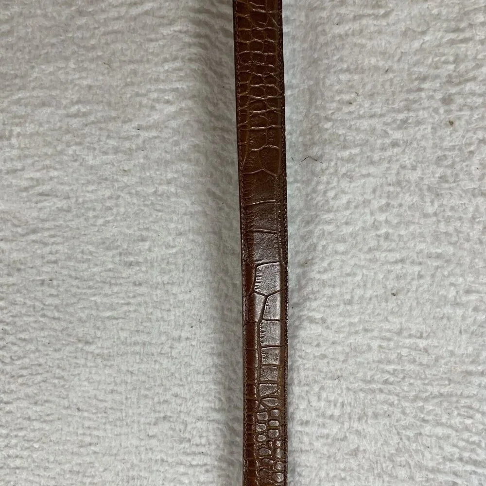 Talbots Belt Women's Medium‎ Brown Leather Crocodile Print Square Buckle 9604